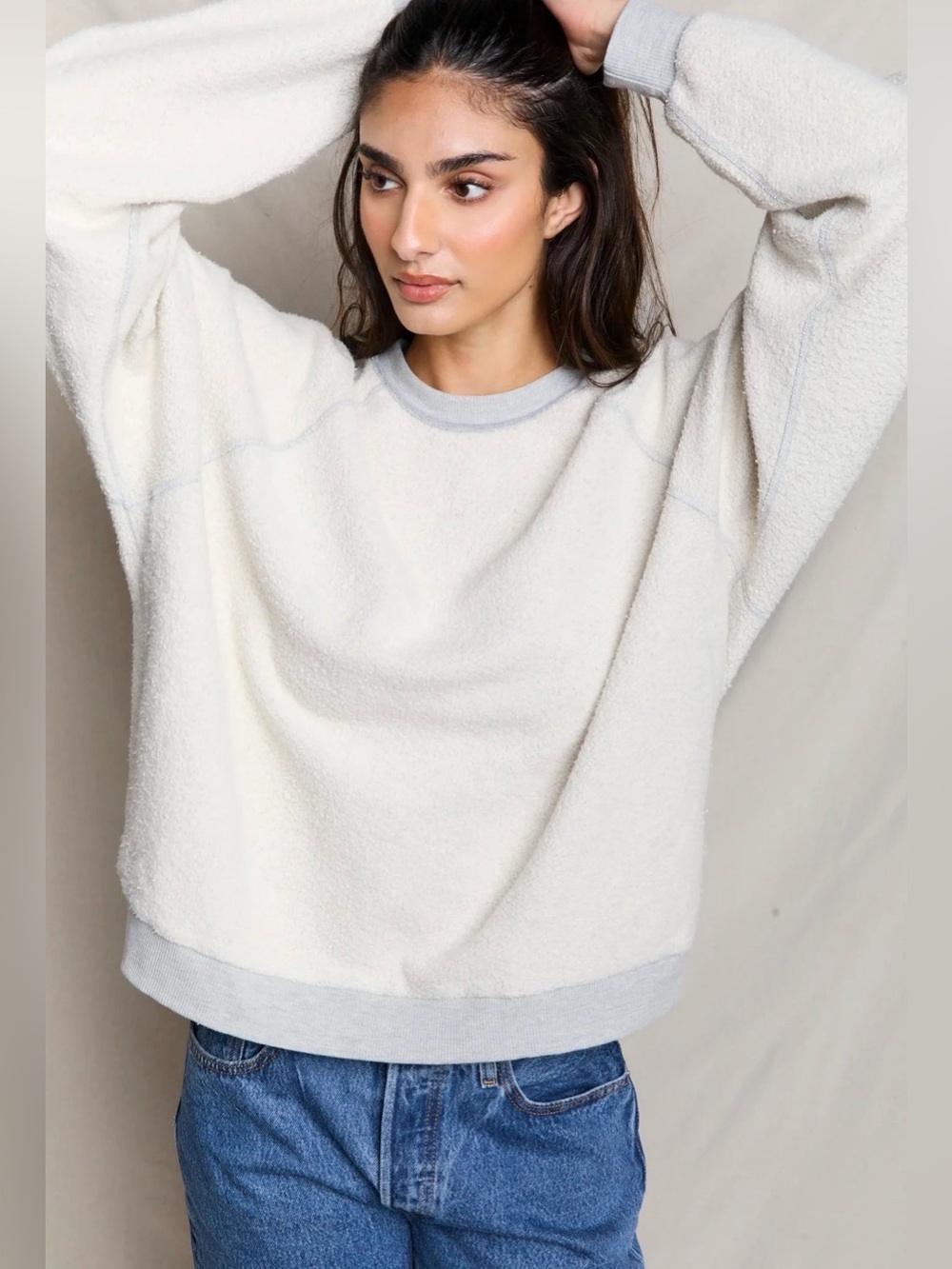 perfectwhitetee Oversized Reverse Fleece Long Sleeve Shirt - Size Large - White